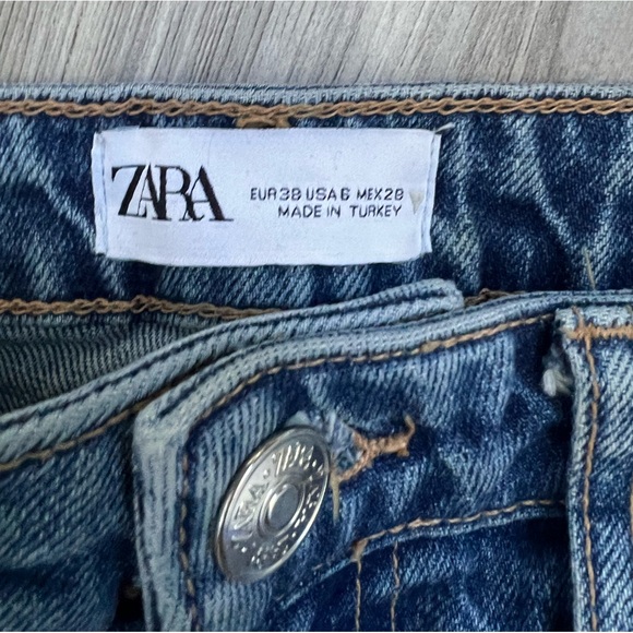 ZARA BLUE DENIM HIGH WAIST STRAIGHT ANKLE CROPPED JEANS Size US 6 - Picture 4 of 8